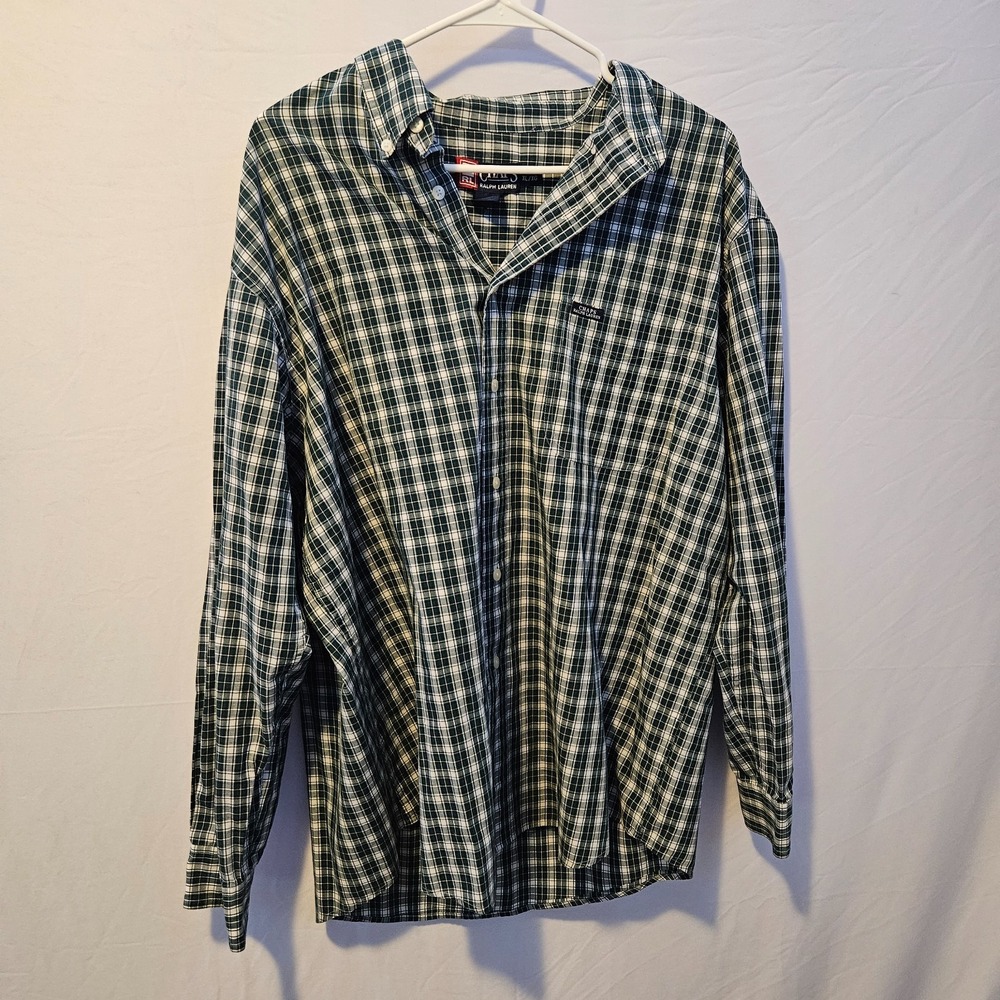 Chaps Ralph Lauren Long Sleeve Button Down Shirt Green Plaid Mens XL